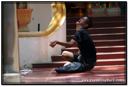 Crooked Beggar who Makes a Lot of Money at the Steps to Preah Ang Chek Preah Ang Chorm Shrine