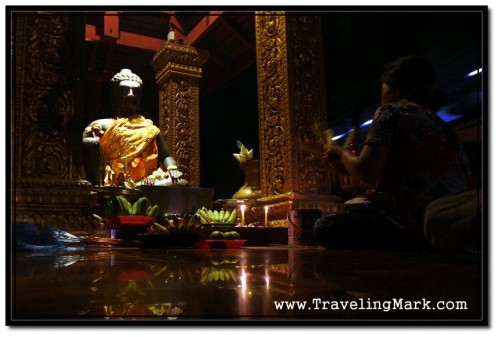 Khmer Woman Praying at Ya-Tep Shrine on Pchum Ben Festival After Dusk