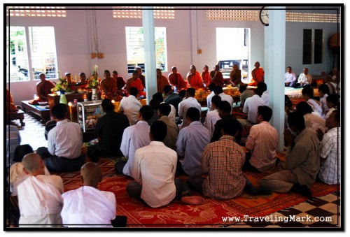 Cambodian Buddhists Praying During Pchum Ben Festival at Wat Preah Prom Rath Temple