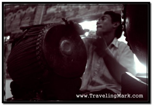 Photo: Sampho Drummer Playing Part on One Head of the Drum Photo: Sampho Drummer Playing Part on One Head of the Drum