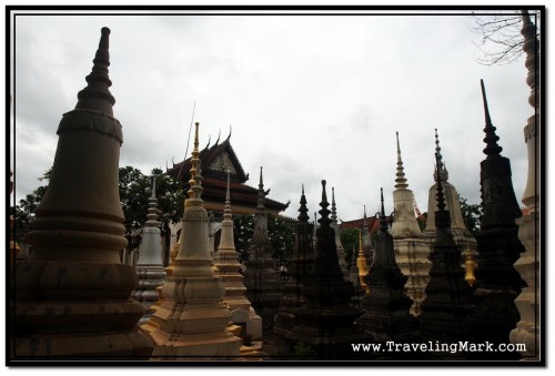 Stupas with Wat Bo Main Temple in the Background Photo Stupas with Wat Bo Main Temple in the Background Photo