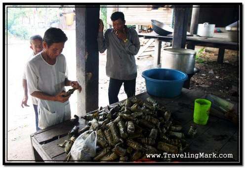 Wrapping Up Sticky Rice Cakes at Wat Bo