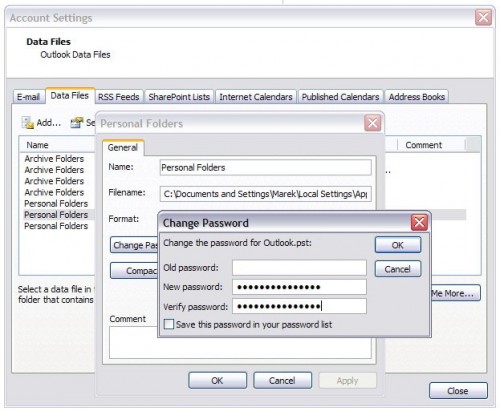 Photo: Change Password Dialog Box in Microsoft Outlook 2007 Photo: Change Password Dialog Box in Microsoft Outlook 2007
