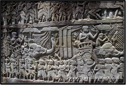 Photo: Bas Reliefs Depicting the War Against Armies of Cham - Exterior Wall of Bayon