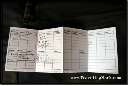 Photo: My Travel Immunizations Card With List of Vaccines I Took and How Long They Are Good For