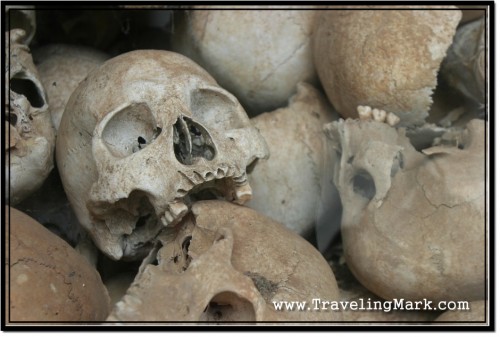 Photo: Skulls of People Killed During the Khmer Rouge Genocide from Wat Thmei, Siem Reap