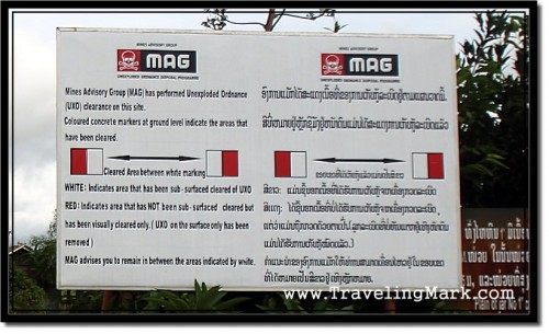 Photo: UXO Warning by Mines Advisory Groups at Plane of Jars, Xieng Khouang Province, Laos