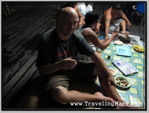 Photo: Having a Well Deserved Drink With Tribal Iban People with Whom I Stayed in Niah Rainforest in Malaysian Borneo