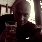 Black and White Photo of Me Drinking Angkor Beer Draught
