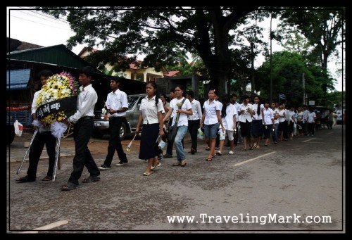 Funeral Party in Cambodia Wearing White Shirts