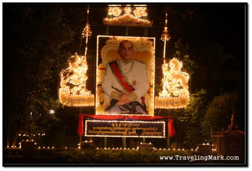 Large Posted of King Norodom Sihamoni on the Corner of Royal Residence in Siem Reap