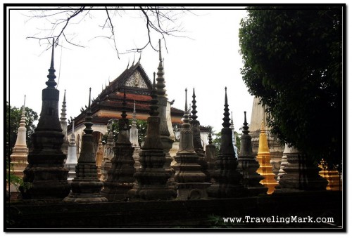 Stupas at Wat Bo Pagoda in Siem Reap, Cambodia