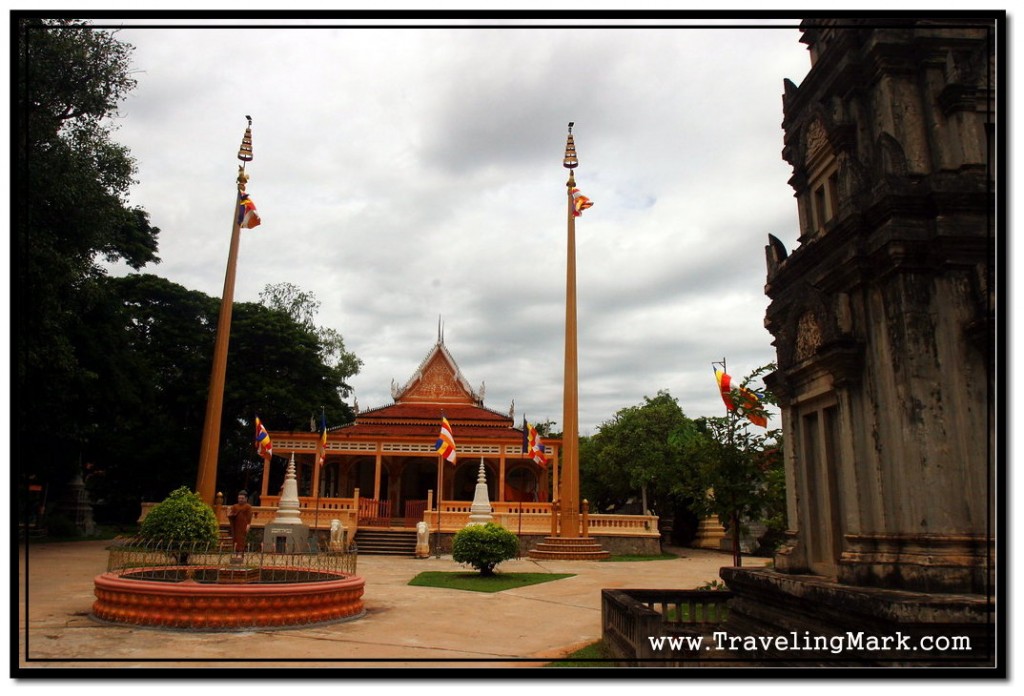 Photo: View of Wat Damnak Temple Courtyard with Central Stupa on the Right