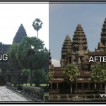 Photo: Angkor Wat in the Morning (left) When Sun Creates Strong Backlight Compared with the Afternoon (right) When Sun Is Behind You