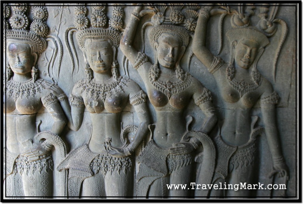 Photo: Apsara Dancers Carved on the Interior of the First Level of Angkor Wat Wall