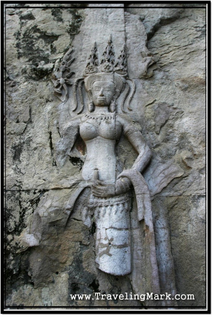 Photo: Badly Damaged Carving of an Apsara Dancer