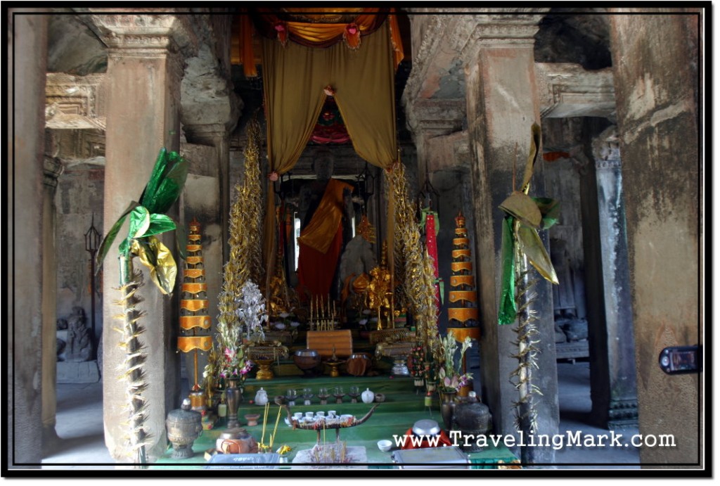 Photo: Main Statue of Buddha Located on the First Level of Main Angkor Wat Complex While Top Level is Closed for Restorations