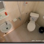 Photo: Small But Cozy Washroom Had Toilet Bowl, Tiny Sink, Mirror and a Shower Hose