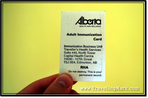 Photo: Alberta Travel Immunizations Card for Adults Contains Records of Your Vaccines