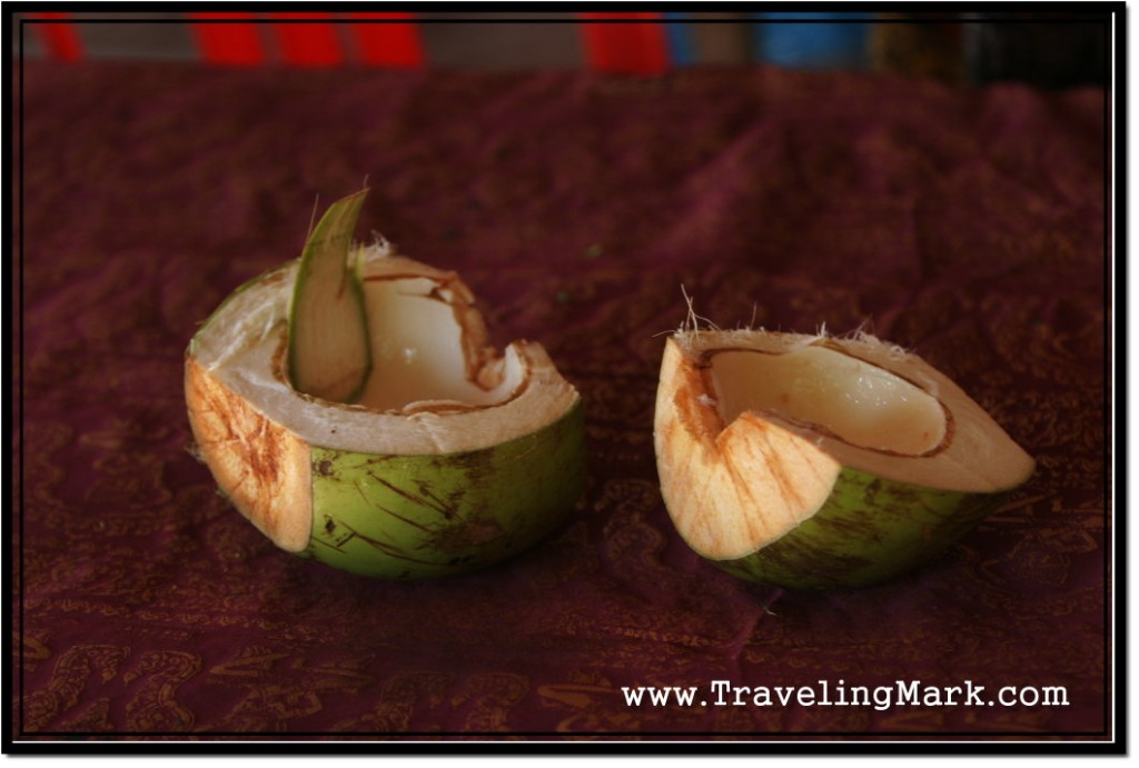 Photo: After You Have Finished Drinking Coconut Water, Have the Drupe Halved to Scrape Off and Eat Equally Healthy Coconut Meat