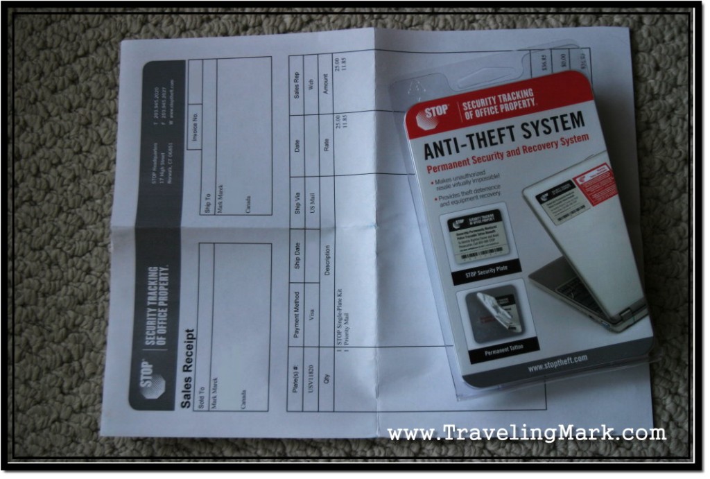 Photo: The Package Contained Stop Theft Kit and Sales Receipt