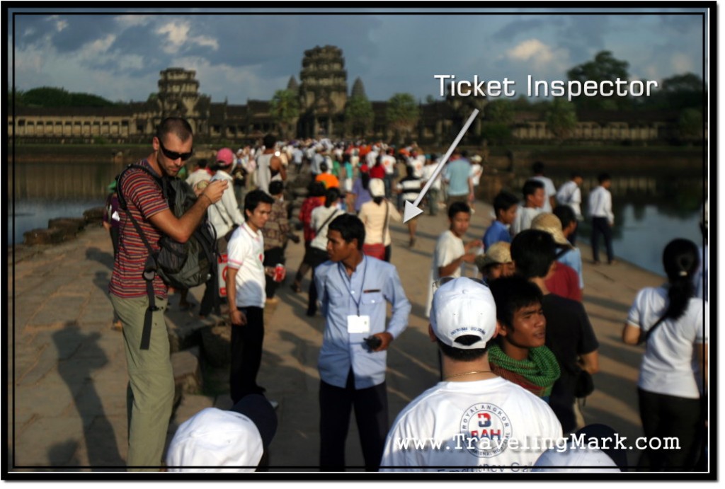 Photo: One of The Ticket Inspectors at Angkor Wat - Wearing Light Blue Shirt, Badge and Photo ID on a Lanyard
