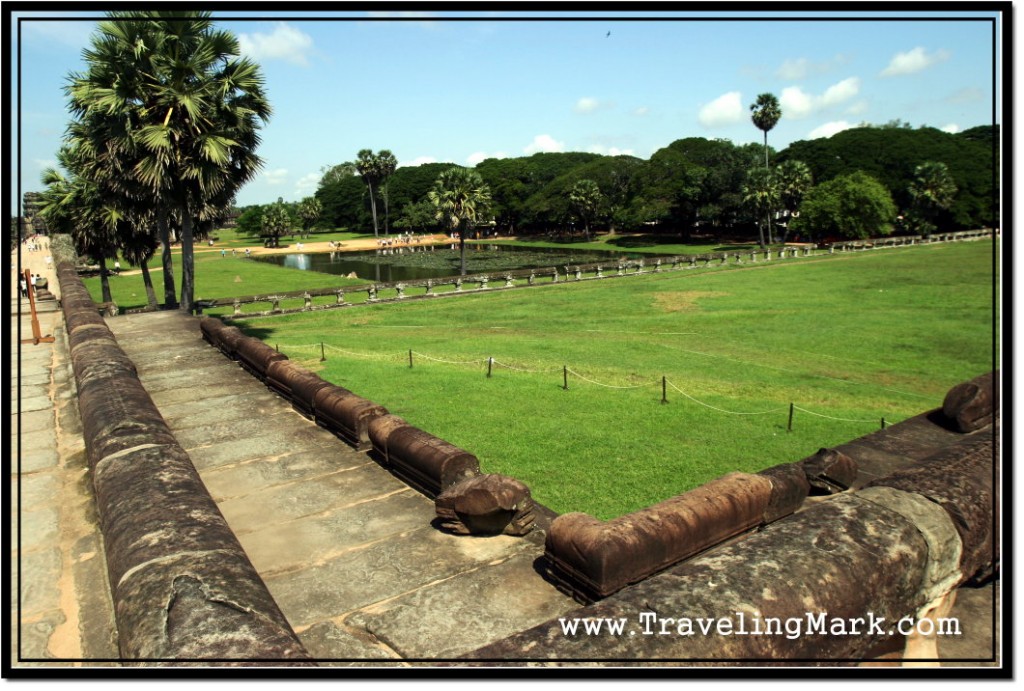 Photo: Line of Trees Along the North Pond of Angkor Wat Hides the Line of Stalls Selling Junk and Refreshment