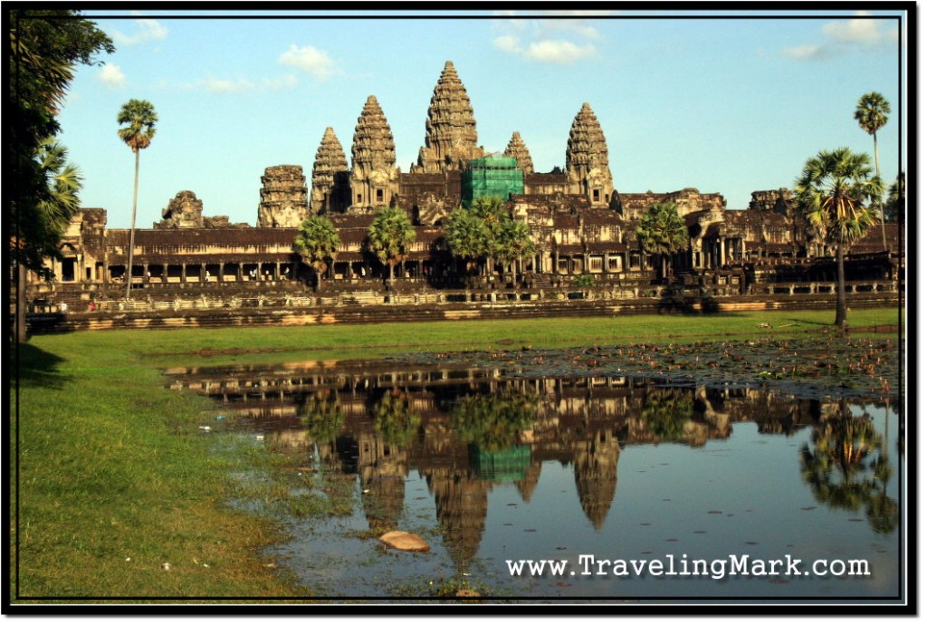 Photo: Well Composed Picture of Angkor Wat Shows All FIve Lotus Shaped Towers And the Reflection