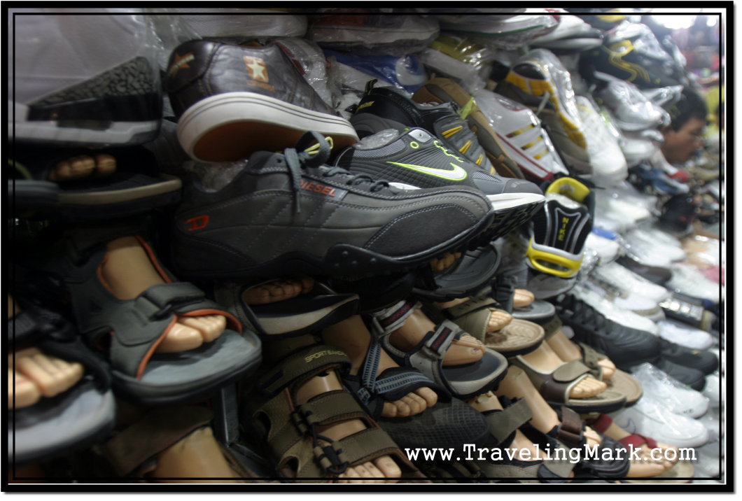 Photo Cambodian Market Selling Fake Diesel Converse and Nike Shoes Traveling Mark