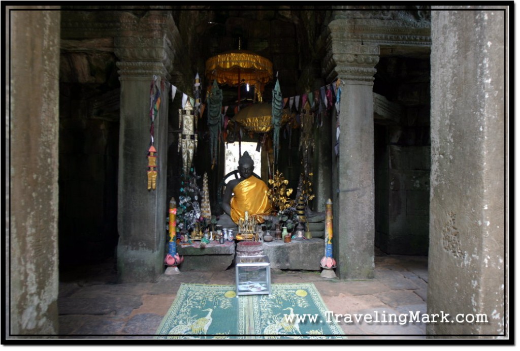 Photo: Central Temple of Banteay Kdei Houses a Decorated Statue of Buddha