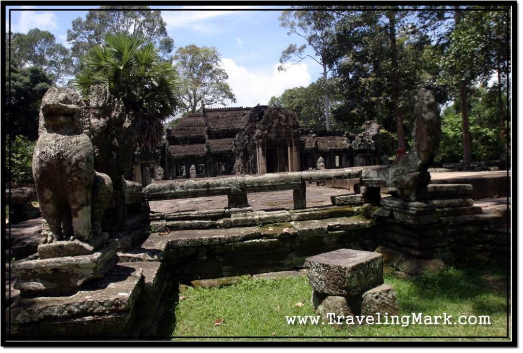 Photo: Balustrade and Stone Lions Decorate the Banteay Kdei Cruciform Terrace