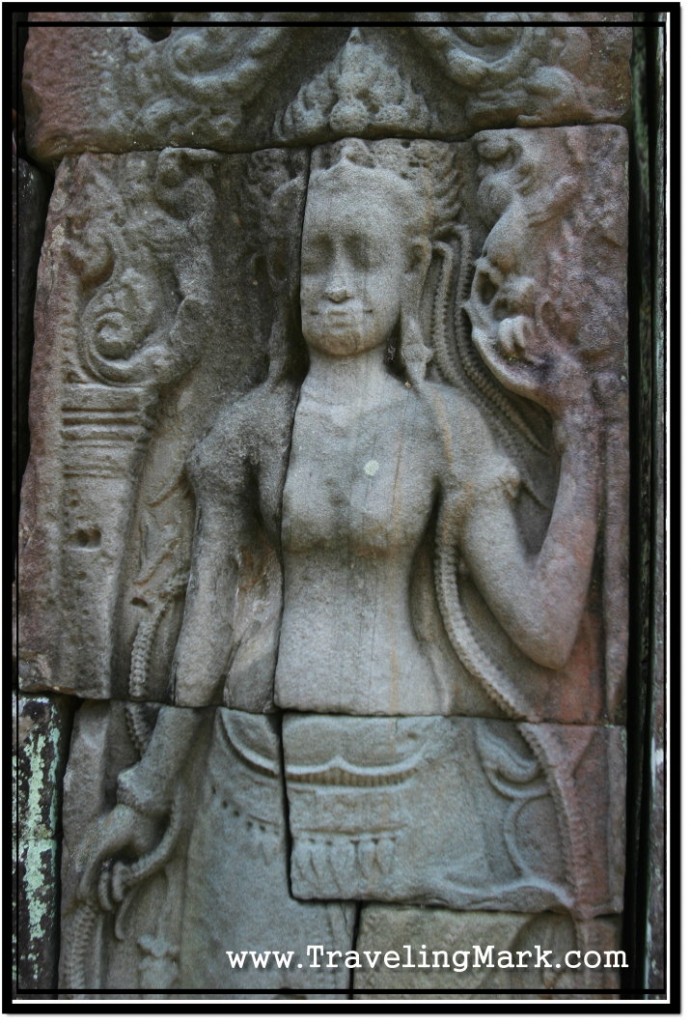 Photo: Banteay Kdei Carving of a Watchful Apsara