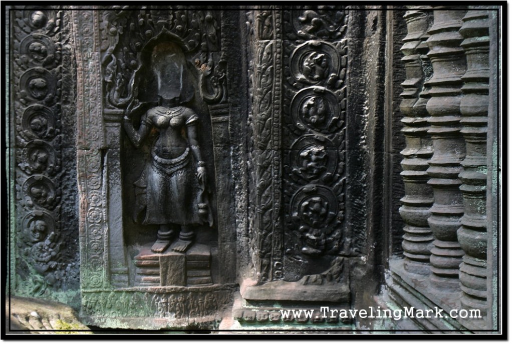 Photo: Vandalized Apsara Carving on Ta Prohm