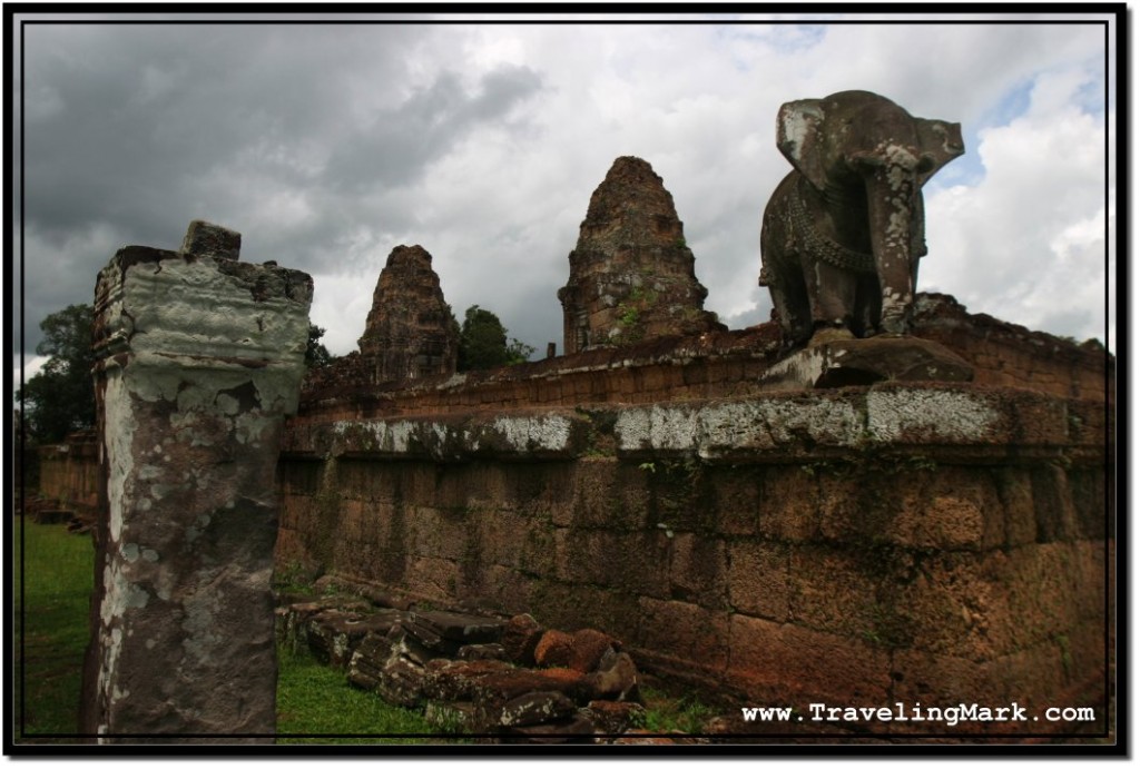 Photo: Small Elephant Statues Adorn East Mebon on Corners of First Level