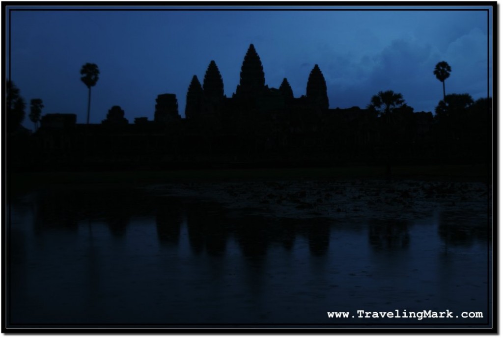 Photo: Not Illuminated, But Nicely Showing Silhouette of Angkor Wat Reflecting in the Pool at Night