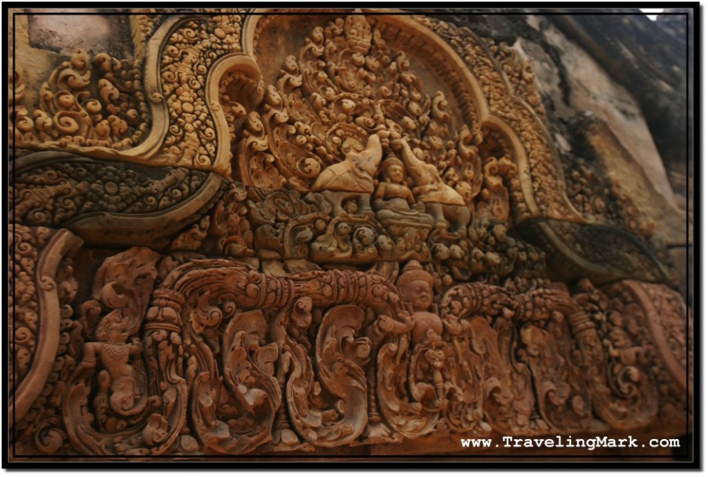 Photo: Banteay Srei Pediment Carvings Bear Creatures from Indian Hindu Mythology