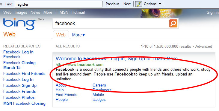 Photo: Screenshot Showing How Internet Giant Facebook Defines Itself