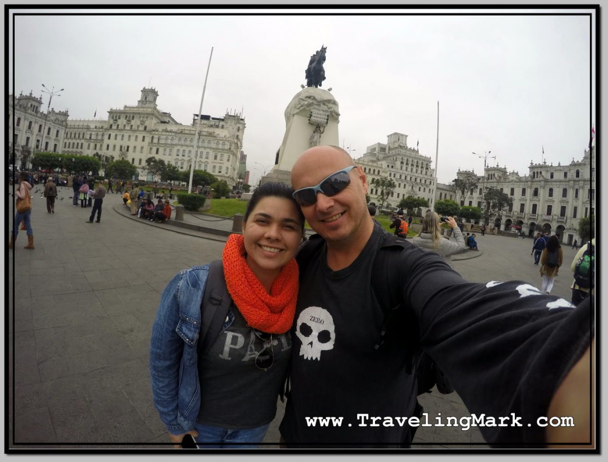 Selfie at Plaza San Martin in Lima, Peru