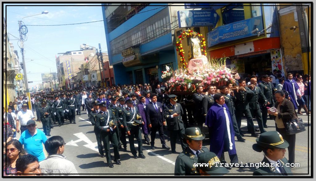 Police Procession Beside Plaza de Armas in Ica, Peru