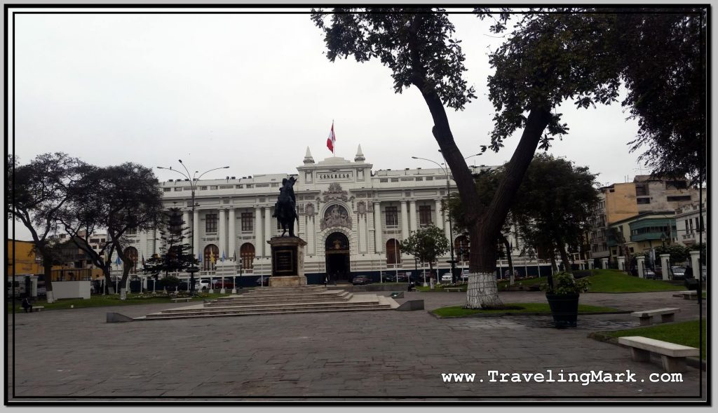 Simon Bolivar Plaza with Building of Congress in Lima, Peru
