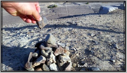 Photo: Adding My Rock to Pile at Mirador - Solar Clock in Background