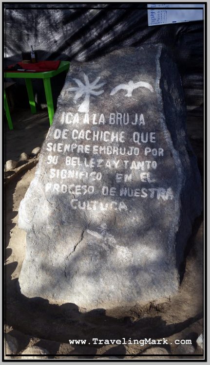 Photo: Sign on Rock Talks About the Witch of Cachiche