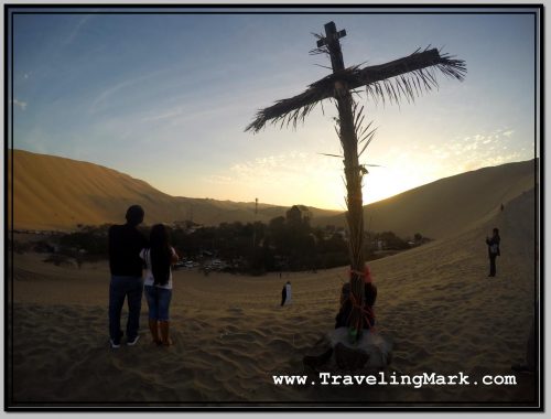 Photo: Cross at Entrance to Huacachina Overlooking the Lagoon