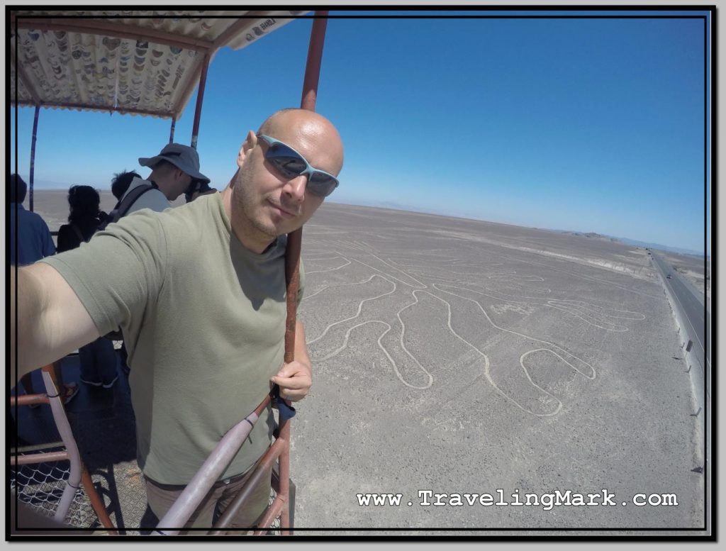 Photo: Selfie from Nazca Observation Tower with Geoglyph Tree in Background