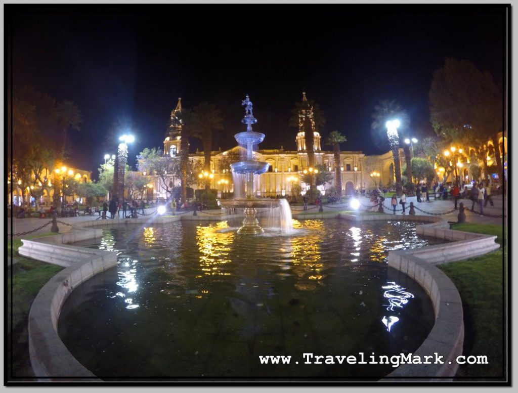 Photo: Wide Angle Shot of Plaza de Armas Fountain with Arequipa Cathedral in Background