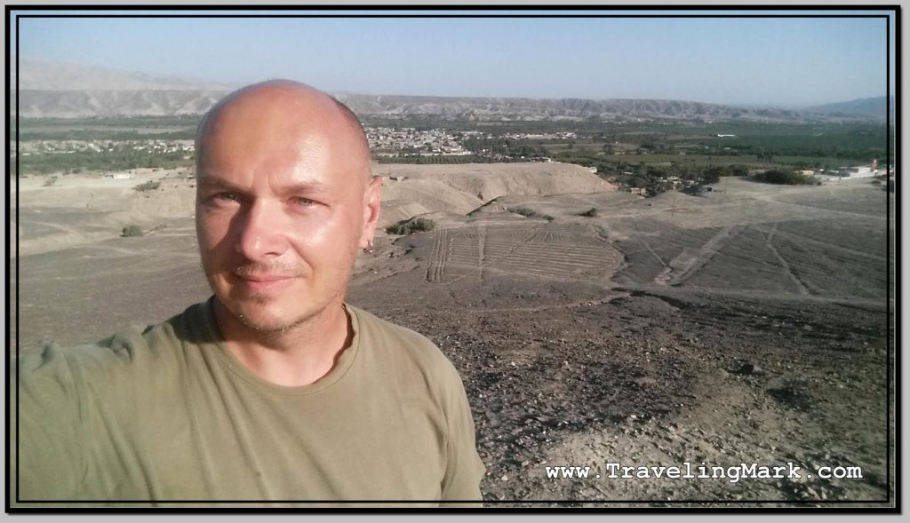 Photo: Selfie at Solar Clock Geoglyph in Palpa, Peru