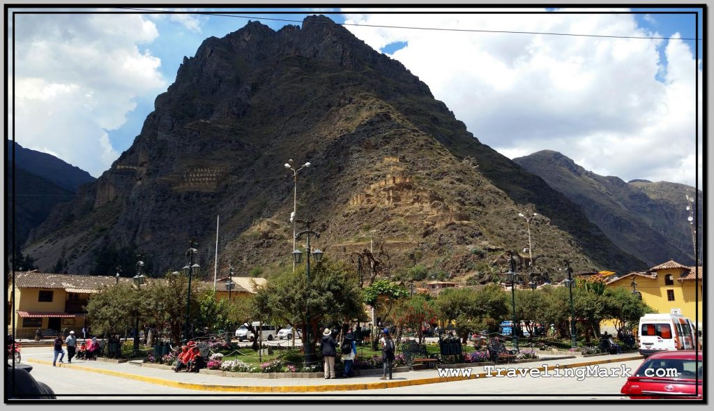 Photo: Pinkuylluna Hill Housing Ruins of Inca Storehouses Overlooks the Town of Ollantaytambo