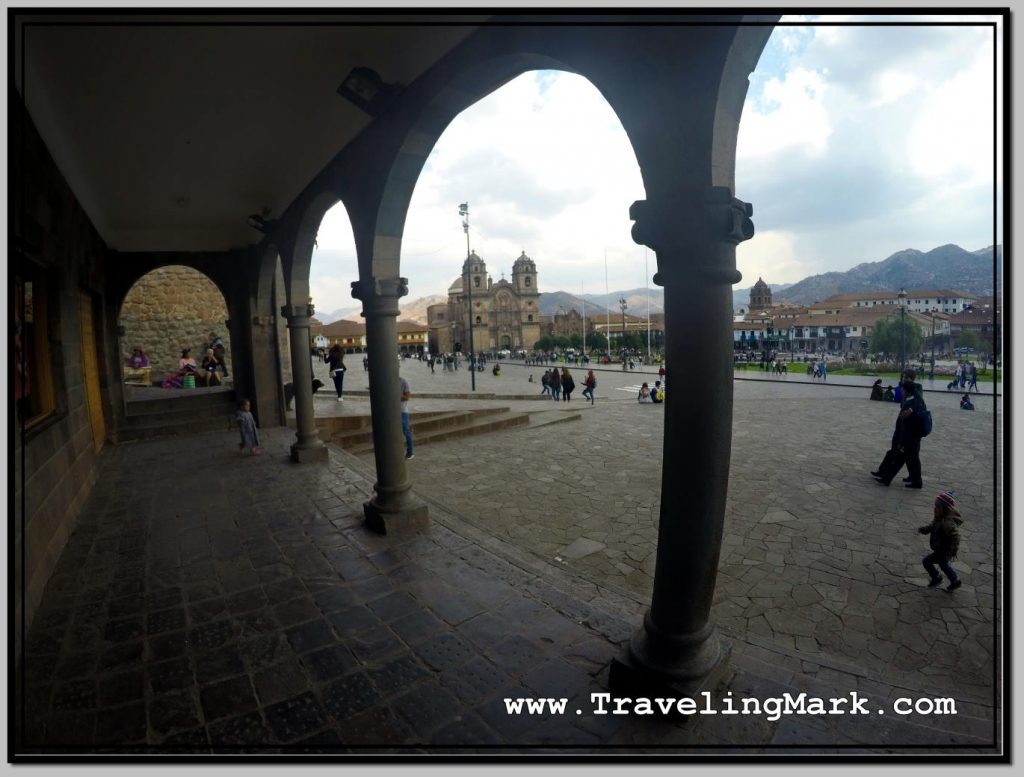 Photo: Arches on Plaza de Armas with La Compañía de Jesús in Background