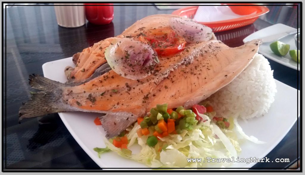Photo: Steamed Trout Dish at Port in Puno on Lake Titicaca