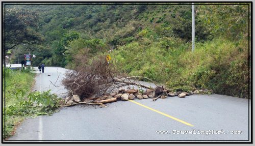 Photo: Rocks and Trees Used as Road Blocks to Prevent Tourists from Reaching Machu Picchu